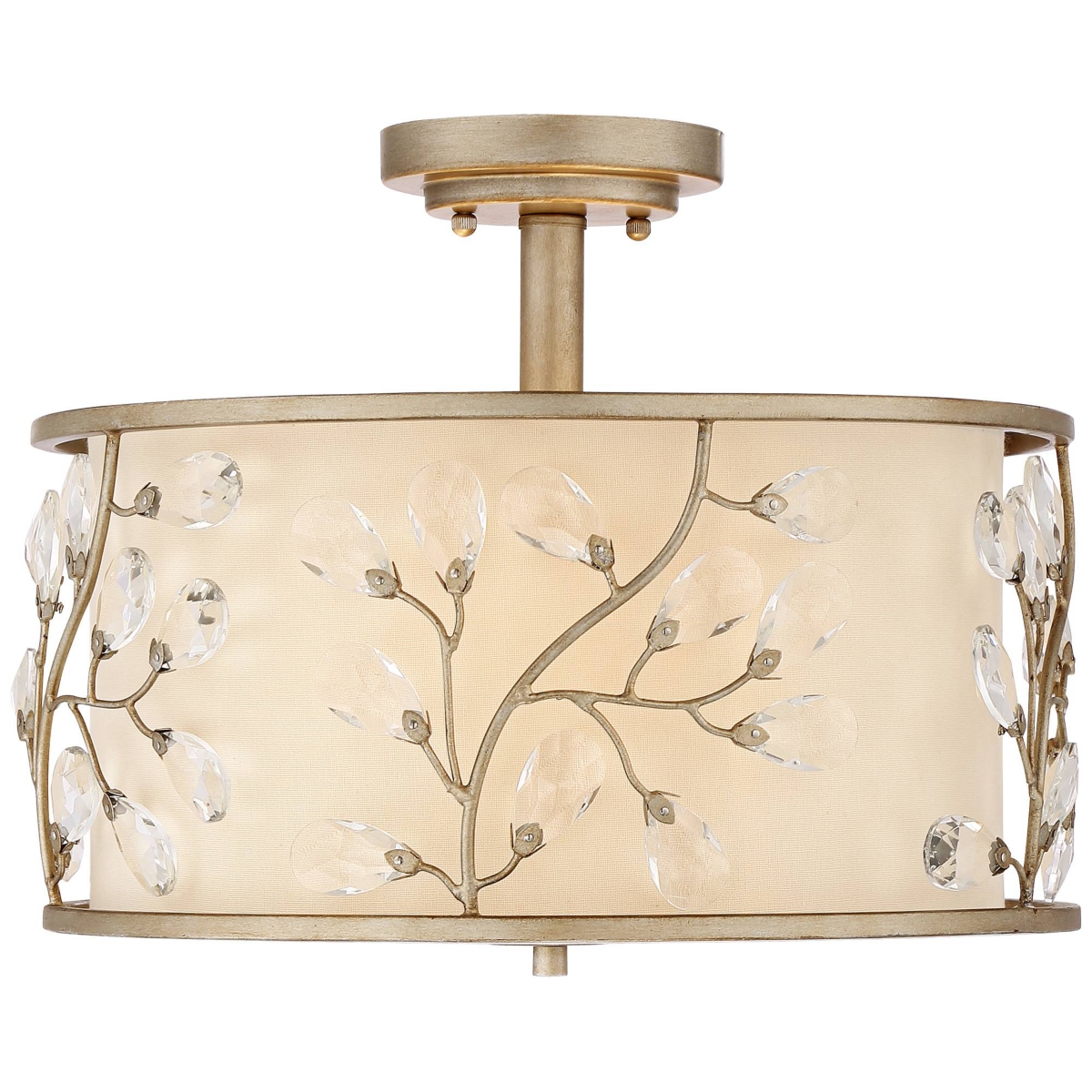 Barnes and Ivy Crystal Buds Close To Ceiling Light Semi Flush Mount Fixture Wide AntiqueBeige Fabric Drum Shade for Bedroom Hallway Living