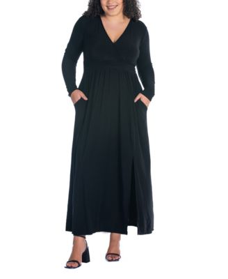 Plus Size Long Sleeve V-neck Maxi Dress