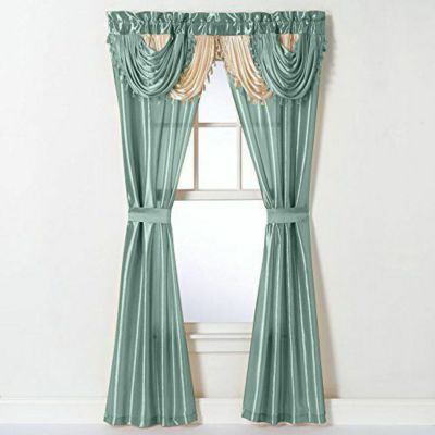 Satin Semi Sheer Complete 5 Piece Window in a Bag Attached Curtain Set