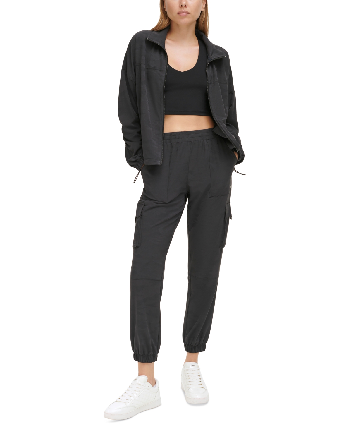 DKNY Women's Fleece Jogger Sweatpant with Pockets, Black Fleece
