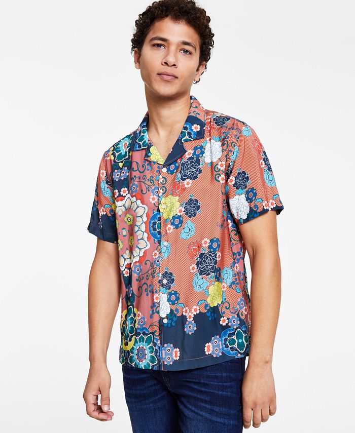 GUESS Men's Sandwash Pacific Blooms Printed Button-Down Camp Shirt - Macy's