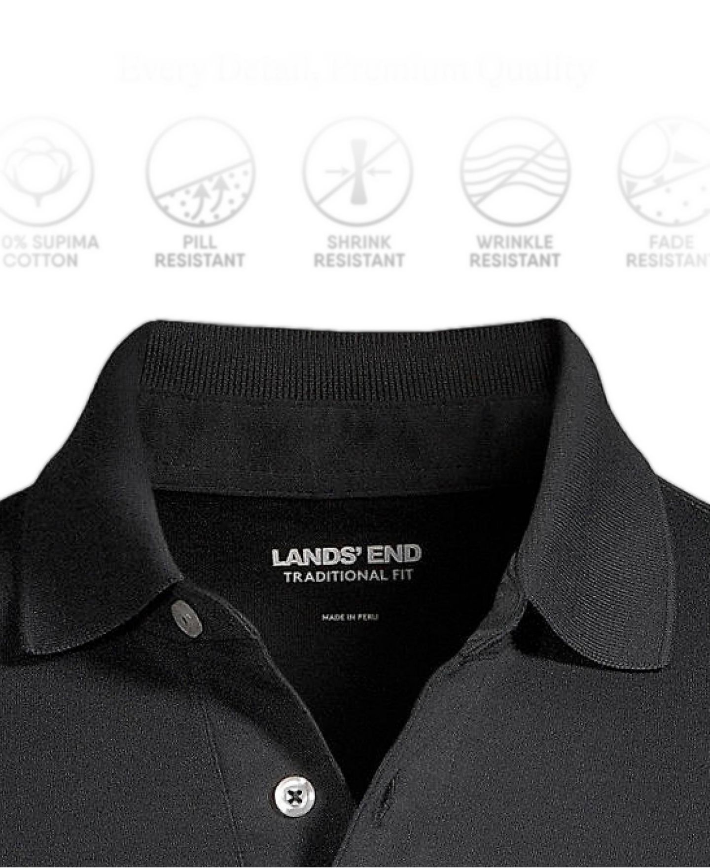 Мужское поло Lands' End Long Sleeve Cotton Supima Polo Shirt, цвет: Чёрный — фото 5