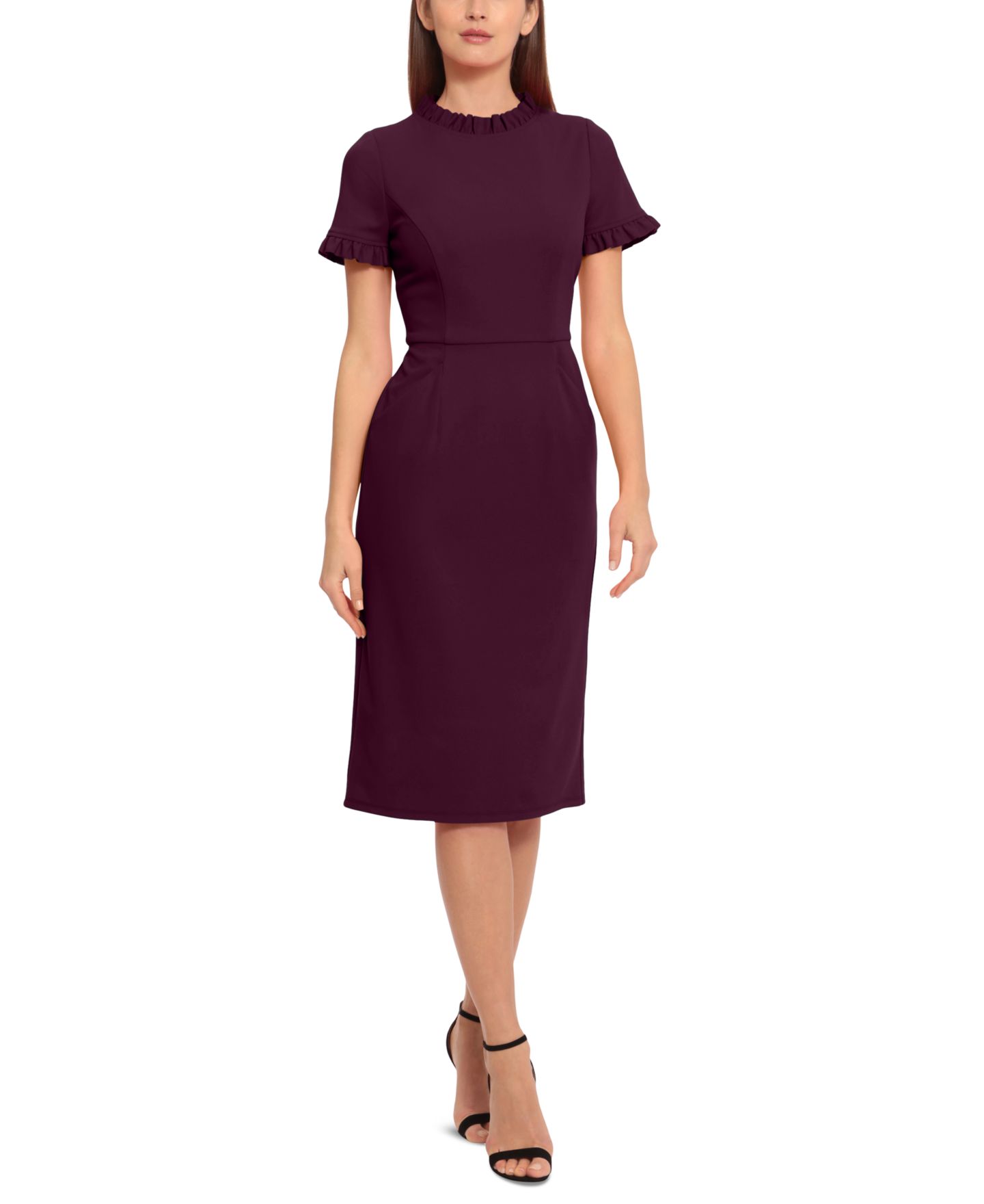 Женское платье Maggy London Ruffled-Trim Sheath, цвет: Сливовый — фото 1
