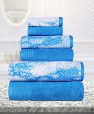 Quick Drying Cotton Solid and Marble Effect 6 Piece Towel Set