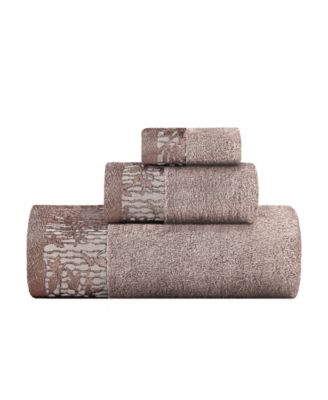 Wisteria Floral Embroidered Jacquard Border Cotton 3 Piece Bath Towel Set