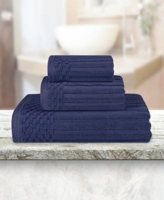 Soho Checkered Border Cotton Ribbed Textured Ultra-Absorbent Towel, 3 Piece Set