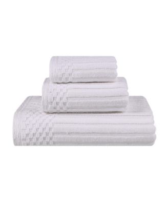 Soho Checkered Border Cotton Ribbed Textured Ultra-Absorbent Towel, 3 Piece Set