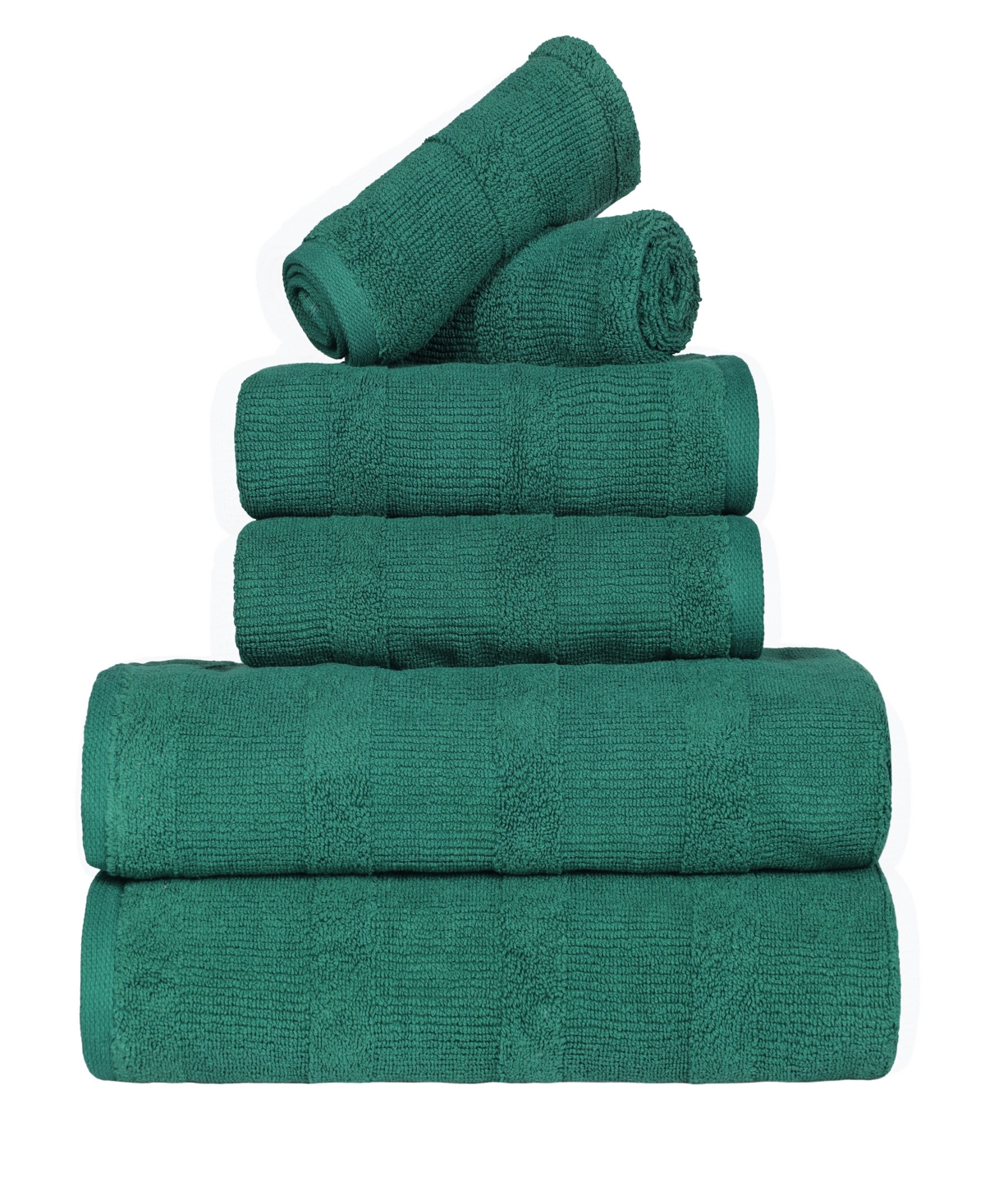 Superior Roma Ribbed Turkish Cotton Quick-dry Solid Assorted Highly Absorbent Towel 6 Piece Set In Evergreen