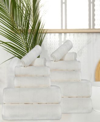 Roma Ribbed Turkish Cotton Quick-Dry Solid Assorted Highly Absorbent Towel 12 Piece Set