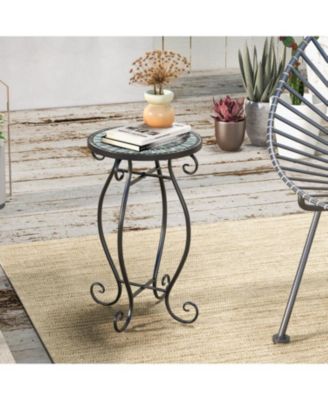 Outdoor Plant Stand with Weather-Resistant Ceramic Tile Top for Patio or Garden