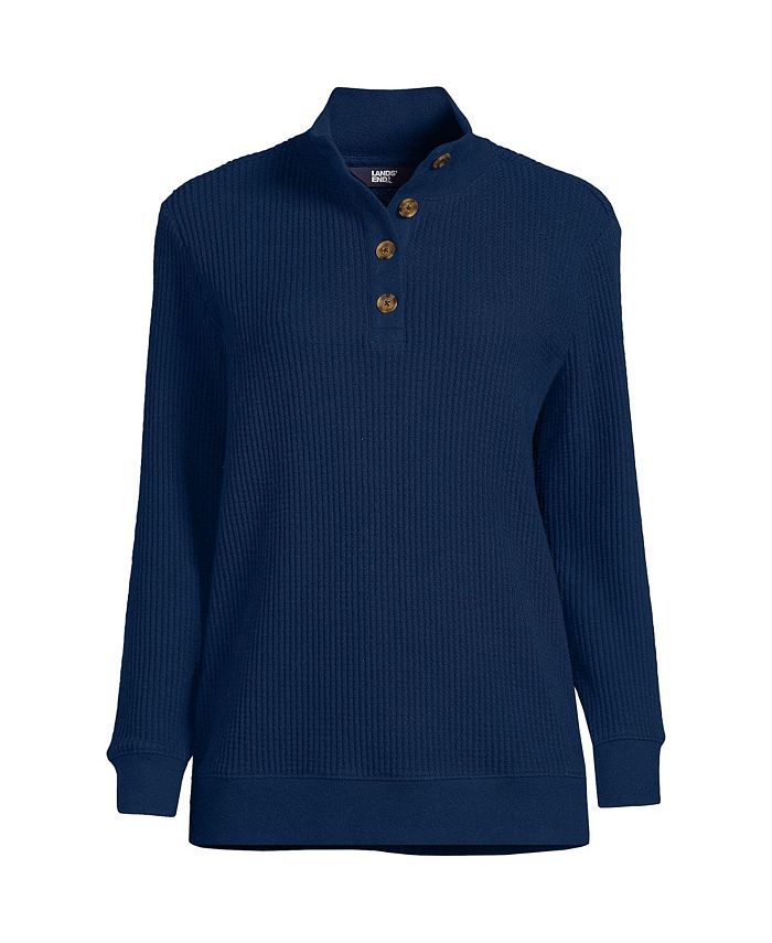 Lands' End Plus Size Waffle Knit Button Placket Top Macy's