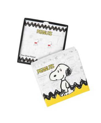 Silver Plated and Enamel Snoopy with Heart Stud Earrings