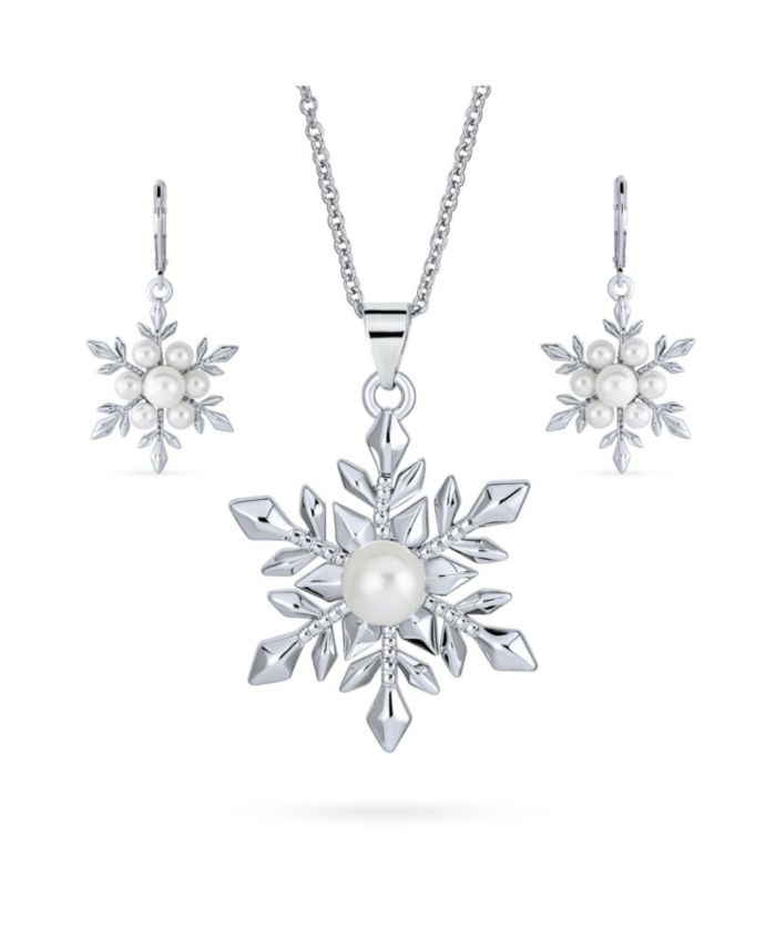 Bling Jewelry Holiday Party Christmas White Simulated Pearl Snowflake