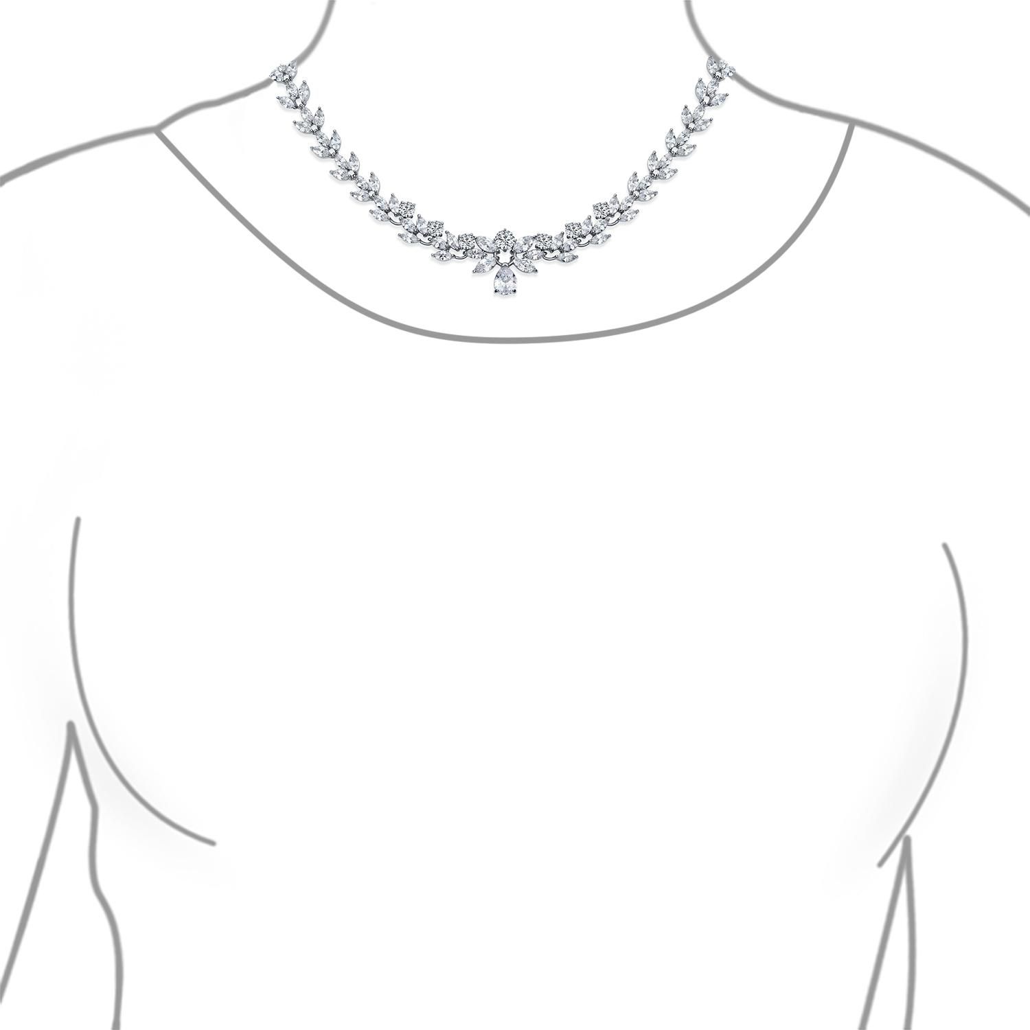 Classic Teardrop Aa CZ Statement Collar Tennis Necklace Silver Plated