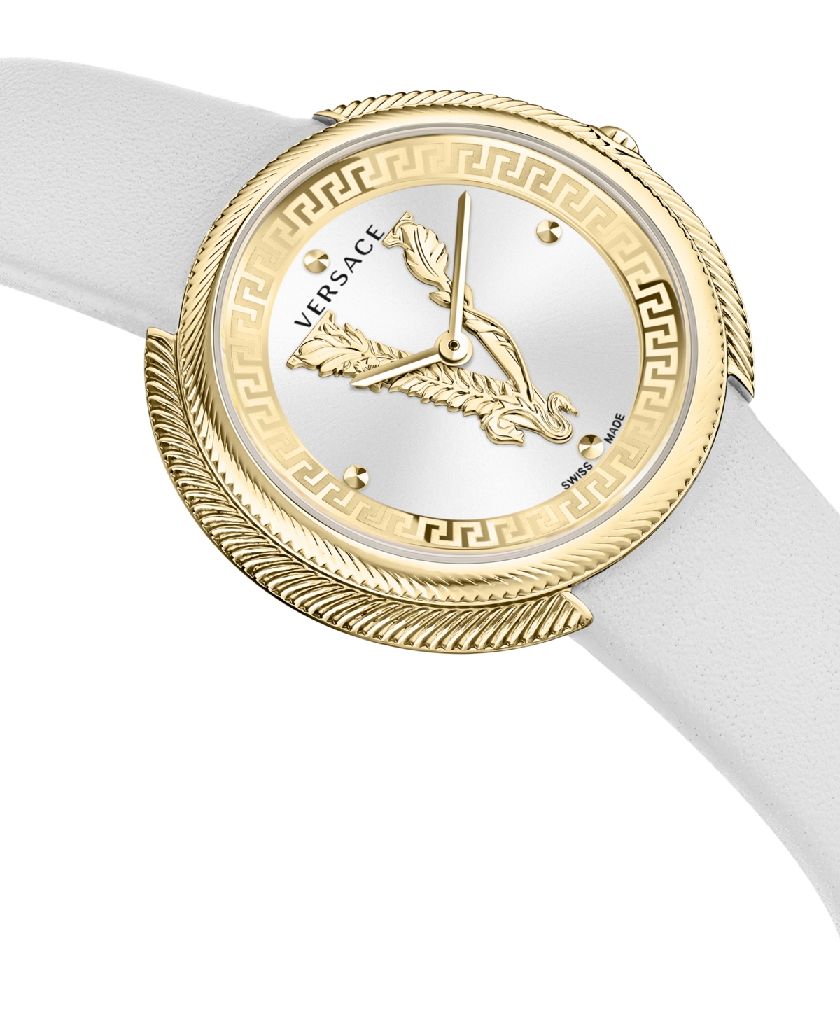 Shop Versace Women's Swiss Thea White Leather Strap Watch 38mm In Ip Yellow Gold