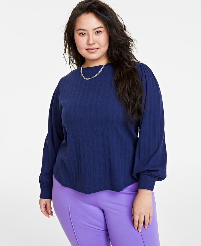 On 34th Plus Size Pointelle Rib Long Sleeve Top Created for Macy #39 s