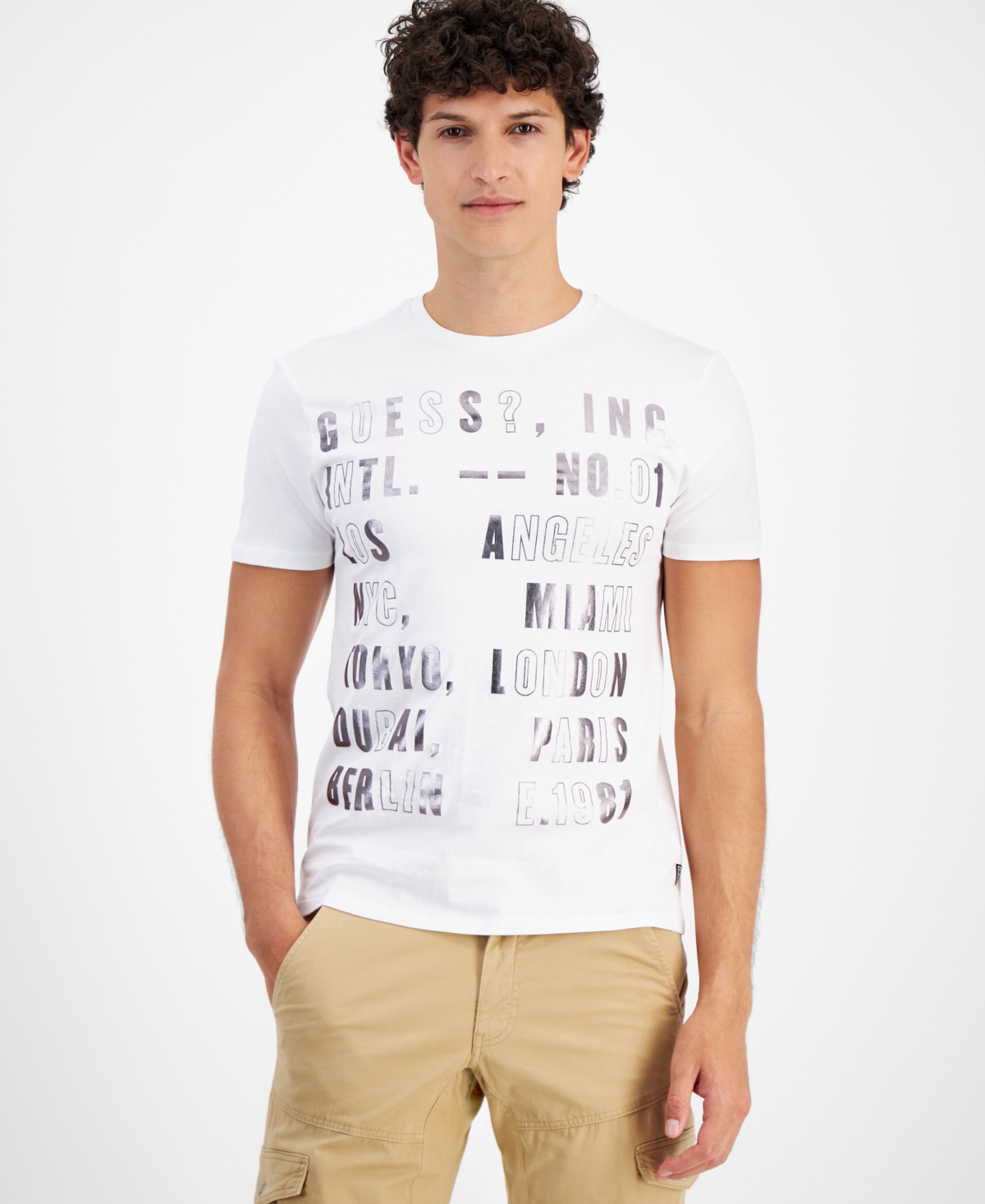 Guess Men's Foil-letter Short-sleeve T-shirt In Pure White