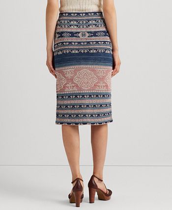 Women's Geo-Motif Linen-Cotton Pencil Skirt