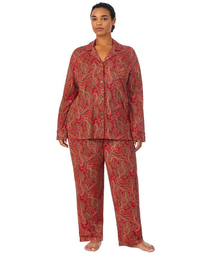 Lauren Ralph Lauren Plus Size 2-Pc. Notched-Collar Pajamas Set - Macy's