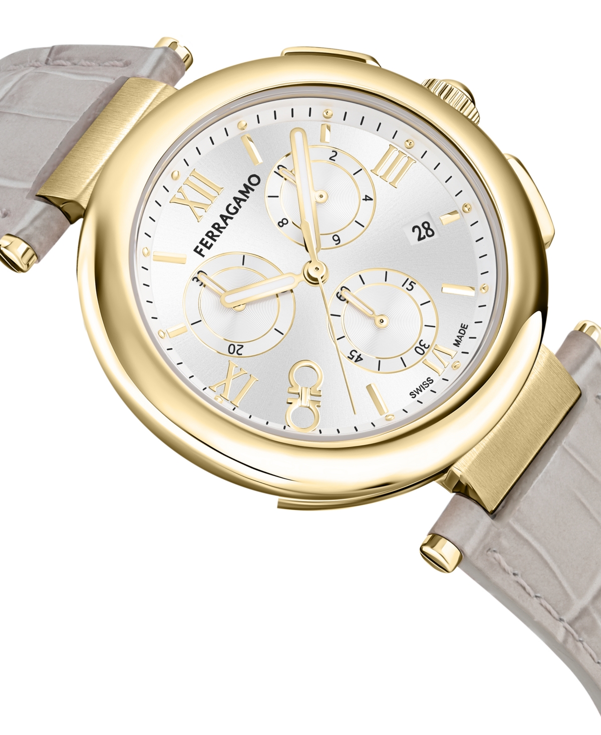 Shop Ferragamo Salvatore  Women's Swiss Chronograph Legacy Gray Leather Strap Watch 40mm In Ip Yellow Gold