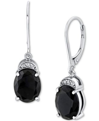 Macy's - Onyx & Diamond Accent Oval Drop Earrings in Sterling Silver