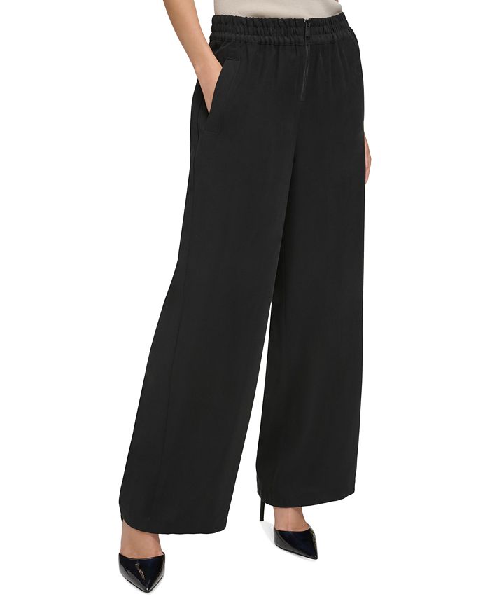 DKNY Women's Front-Zip Ruched-Waist Wide-Leg Pants - Macy's