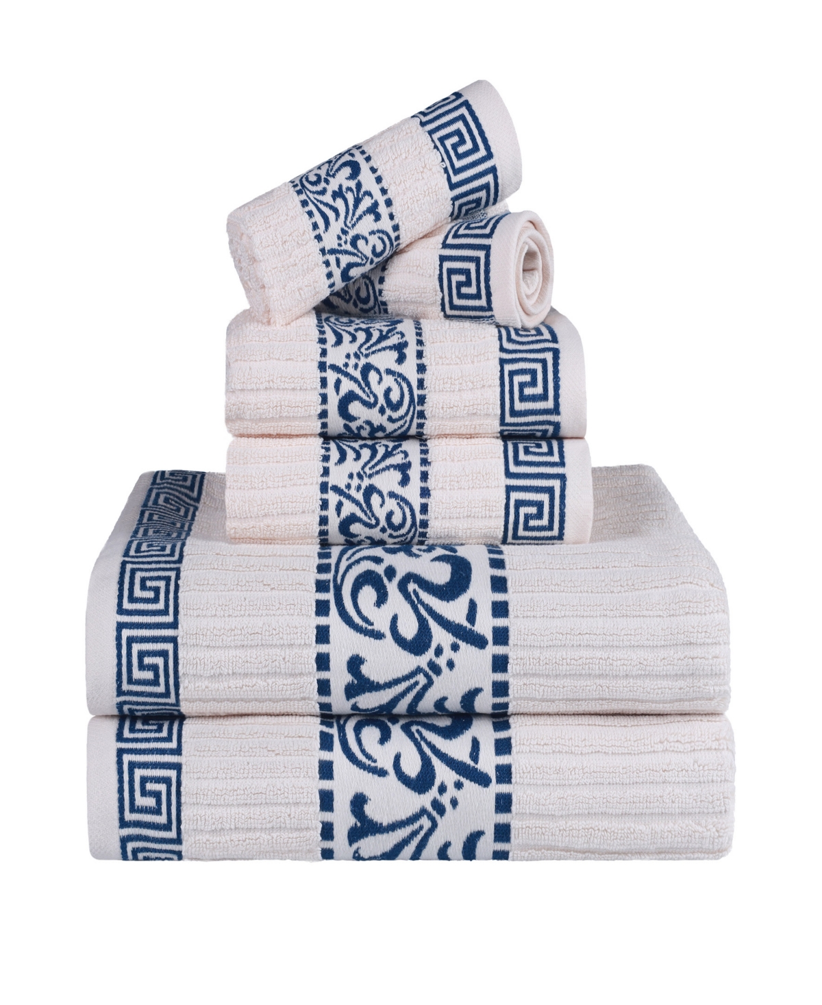SUPERIOR ATHENS COTTON WITH GREEK SCROLL AND FLORAL PATTERN ASSORTED, 6 PIECE BATH TOWEL SET