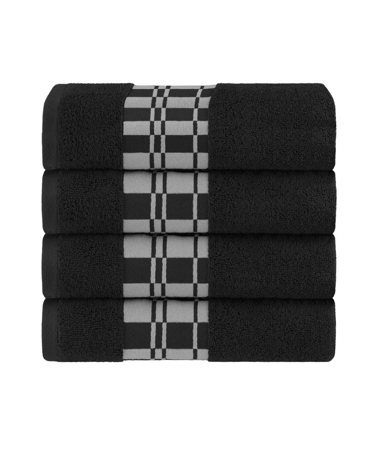 Superior Larissa Geometric Embroidered Jacquard Border Cotton 4-pc. Bath Towel Set In Black