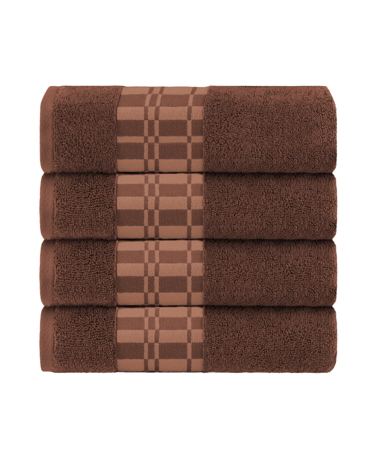 Superior Larissa Geometric Embroidered Jacquard Border Cotton 4-pc. Bath Towel Set In Chocolate
