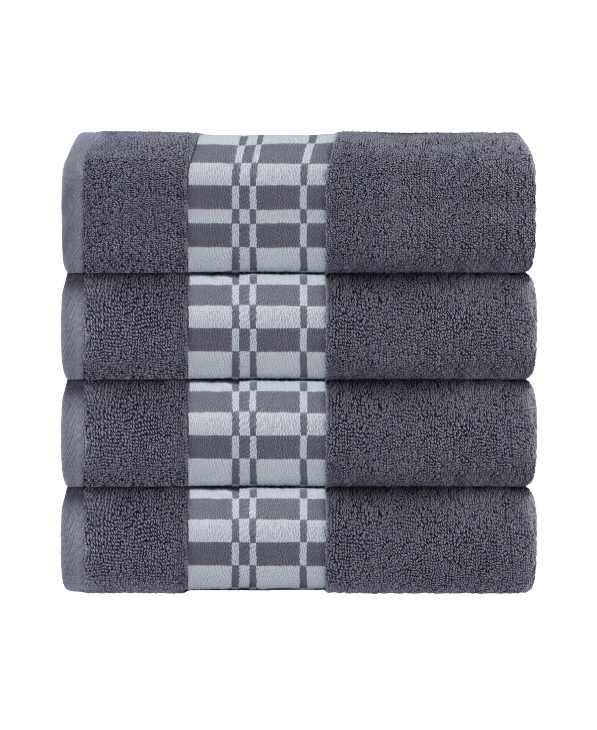 Superior Larissa Geometric Embroidered Jacquard Border Cotton 4-pc. Bath Towel Set In Gray