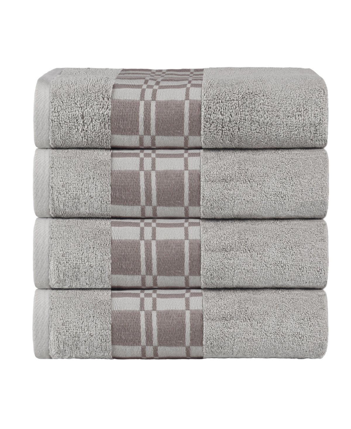 Superior Larissa Geometric Embroidered Jacquard Border Cotton 4-pc. Bath Towel Set In Chrome