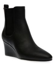 Black leather outlet wedge booties