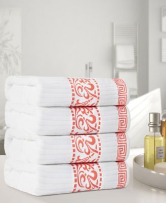 Athens Cotton with Greek Scroll and Floral Pattern, 4 Piece Bath Towel Set