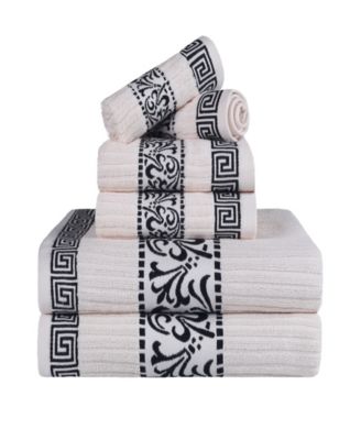 Athens Cotton with Greek Scroll and Floral Pattern Assorted, 6 Piece Bath Towel Set
