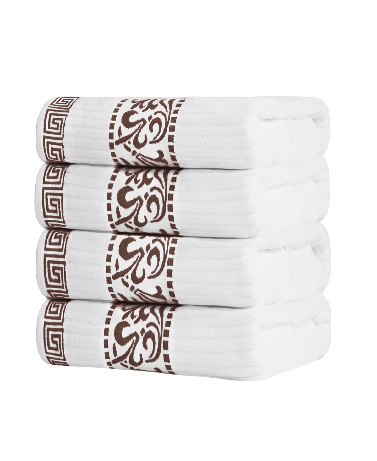 SUPERIOR ATHENS COTTON WITH GREEK SCROLL AND FLORAL PATTERN, 4 PIECE BATH TOWEL SET 