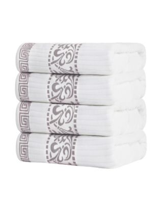 Athens Cotton with Greek Scroll and Floral Pattern, 4 Piece Bath Towel Set