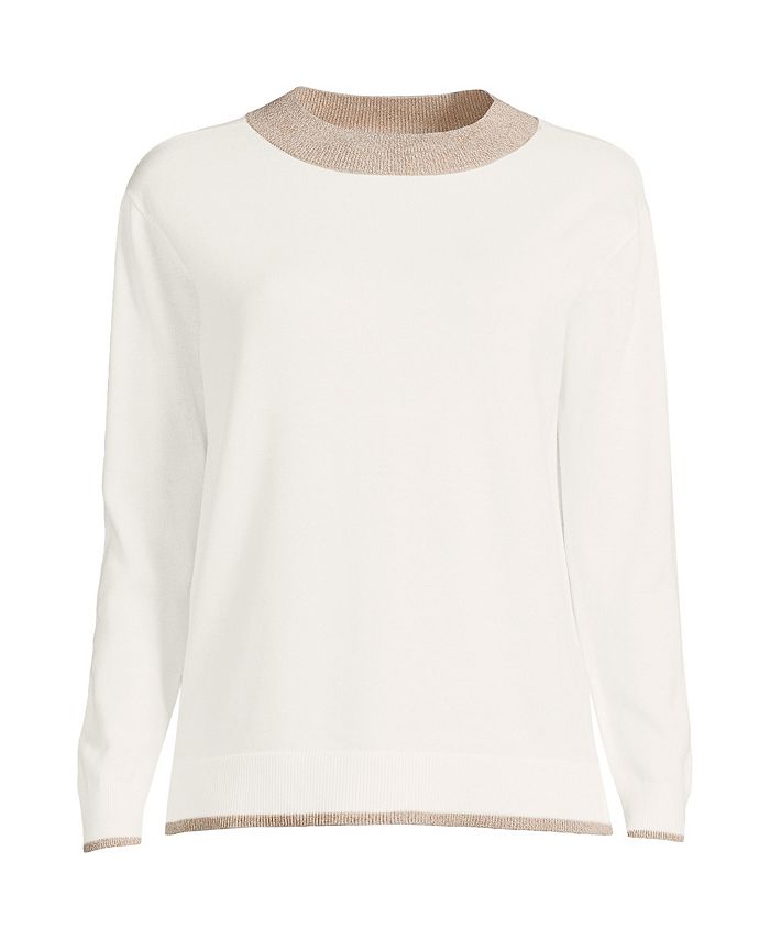 Lands' End Women's Plus Size Fine Gauge Cotton Crewneck Sweater Macy's