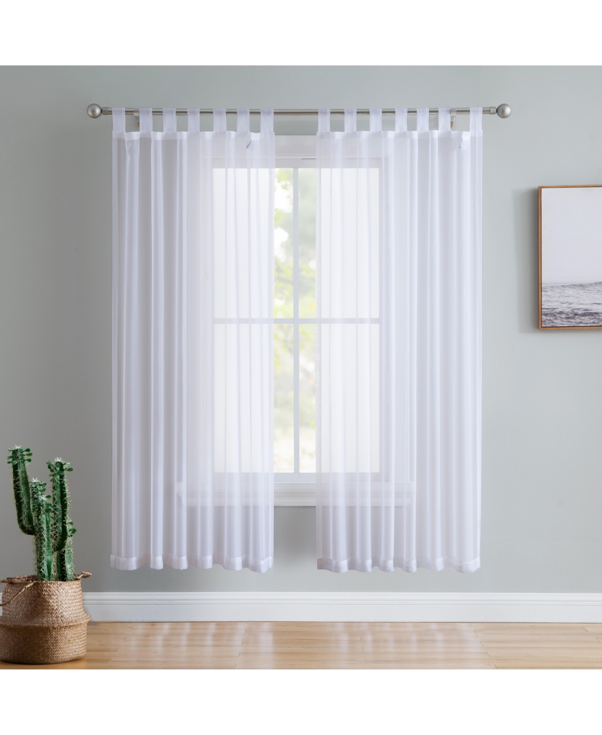 Tab Top Window Curtain Sheer Voile Panels for Living Room & Bedroom, Set of 2 - White