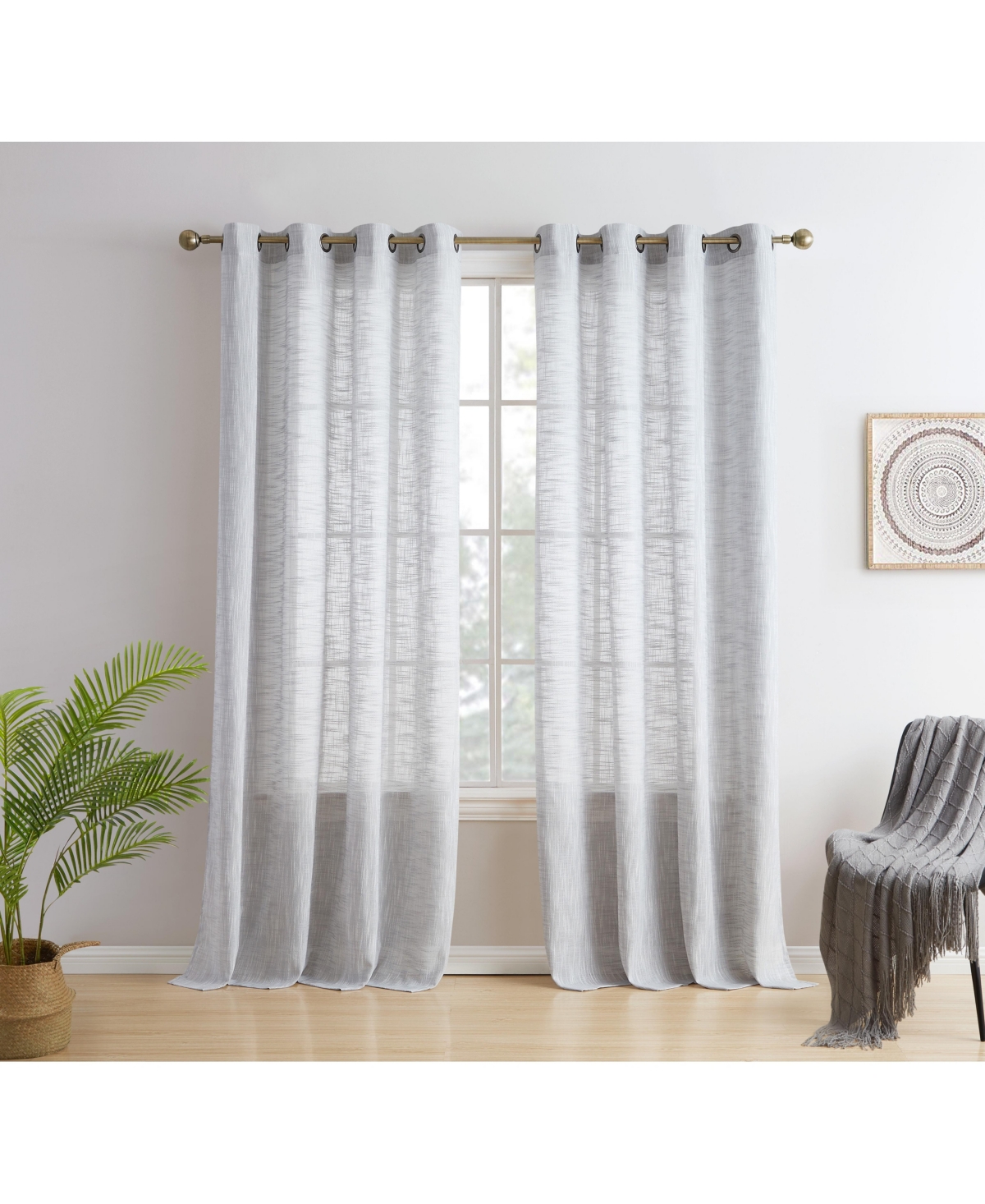 Hlc.me Madison Faux Linen Textured Semi Sheer Privacy Sun Light Filtering Transparent Window Grommet Long Thick Curtains Drapery Panels for Bedroom &