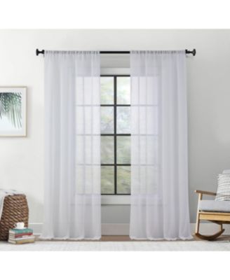 Penelope Faux Linen Textured Semi Sheer Privacy Sun Light Filtering Transparent Window Rod Pocket Thick Curtain Panels, Set of 2