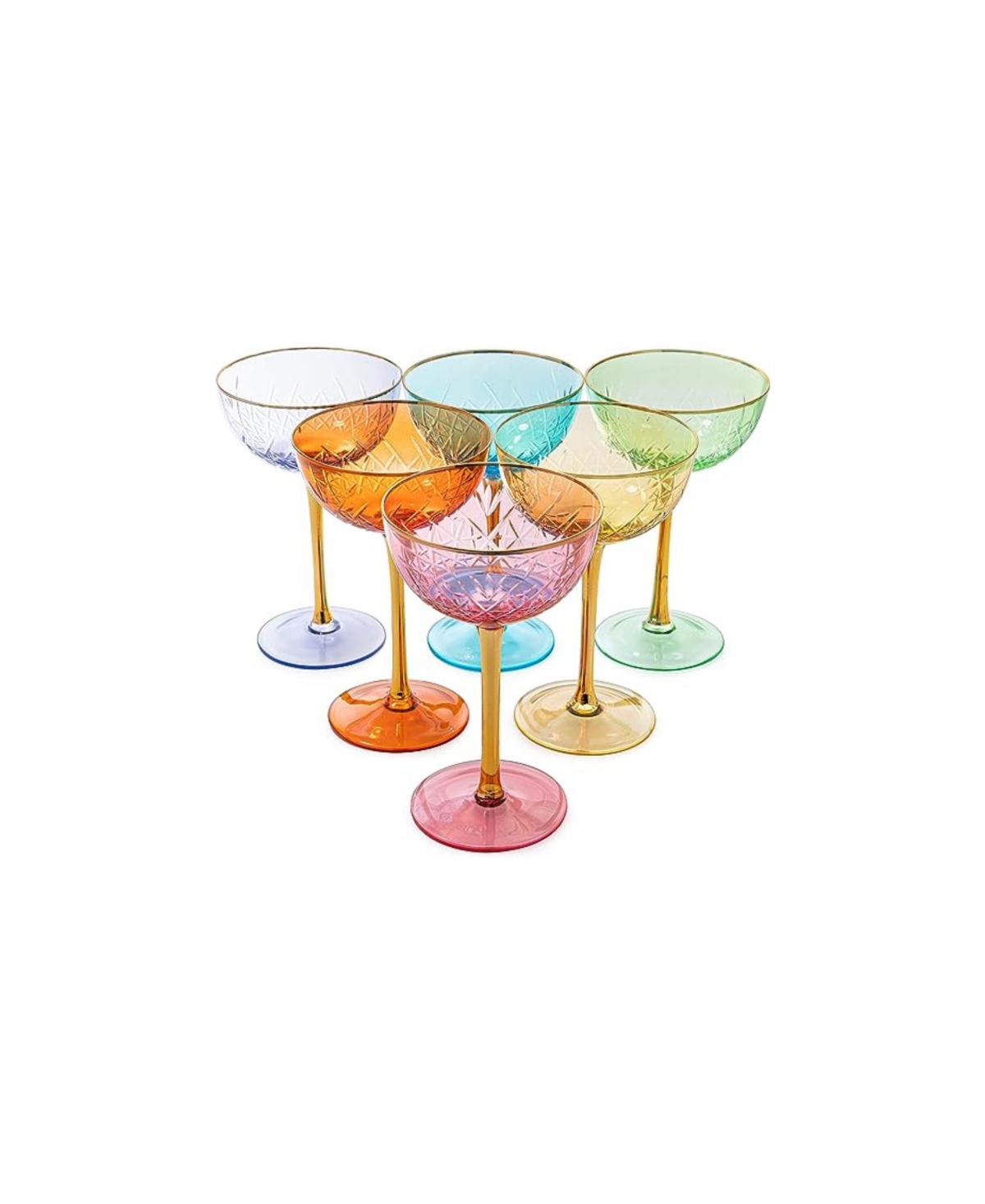 The Wine Savant Martini And Champagne Vintage Art Deco Coupe Glasses,, Set Of 6 In Multicolor