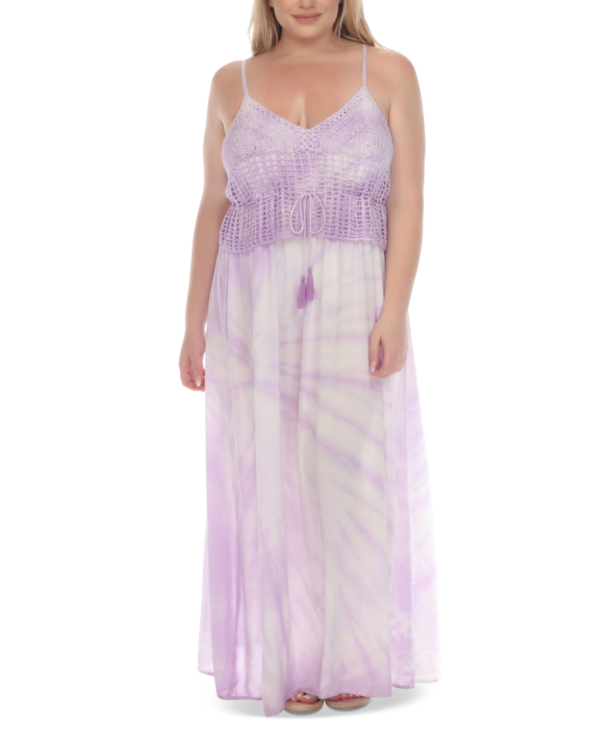 Plus Size Tie-Dye Crochet-Bodice Maxi Dress - Lavender Tie Dye