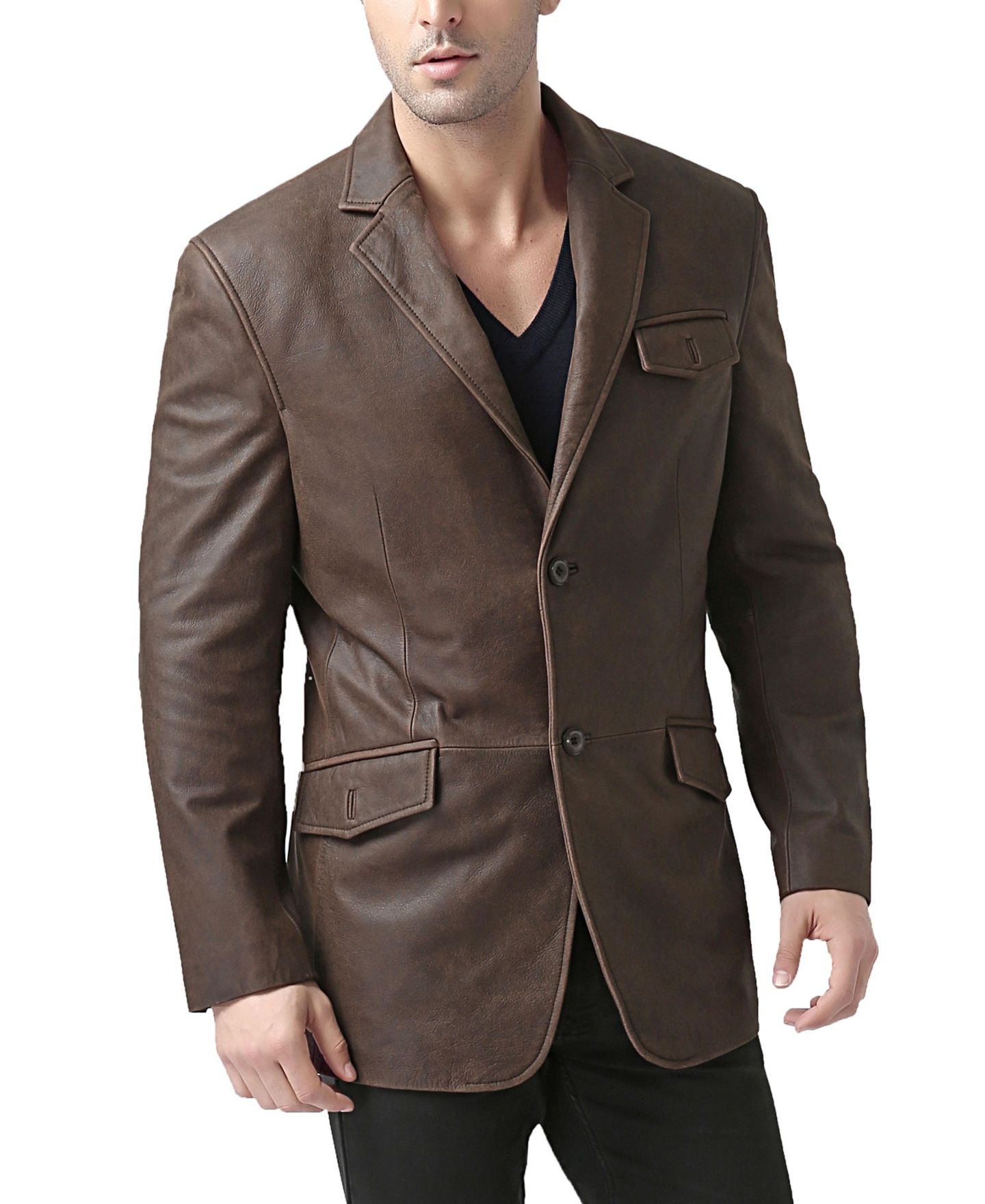 Мужской пиджак BGSD Distressed Leather Blazer, цвет: Коричневый — фото 2