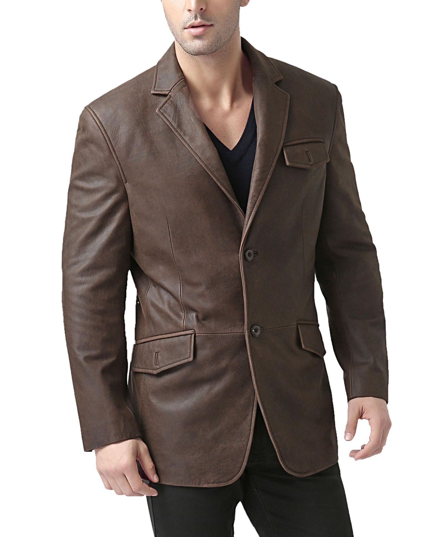 Men's Distressed Leather Blazer