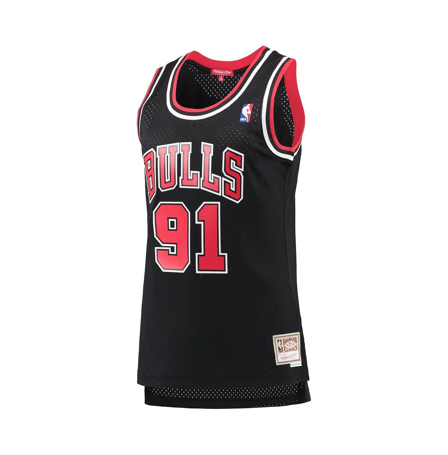 Женский топ Mitchell & Ness Dennis Rodman Black Chicago Bulls Hardwood Classics Swingman Jersey — фото 3