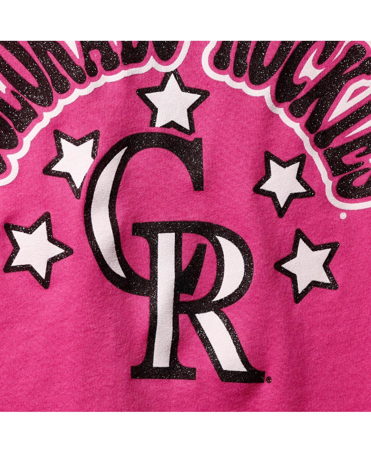 NEW ERA BIG GIRLS NEW ERA PINK COLORADO ROCKIES JERSEY STARS V-NECK T-SHIRT 