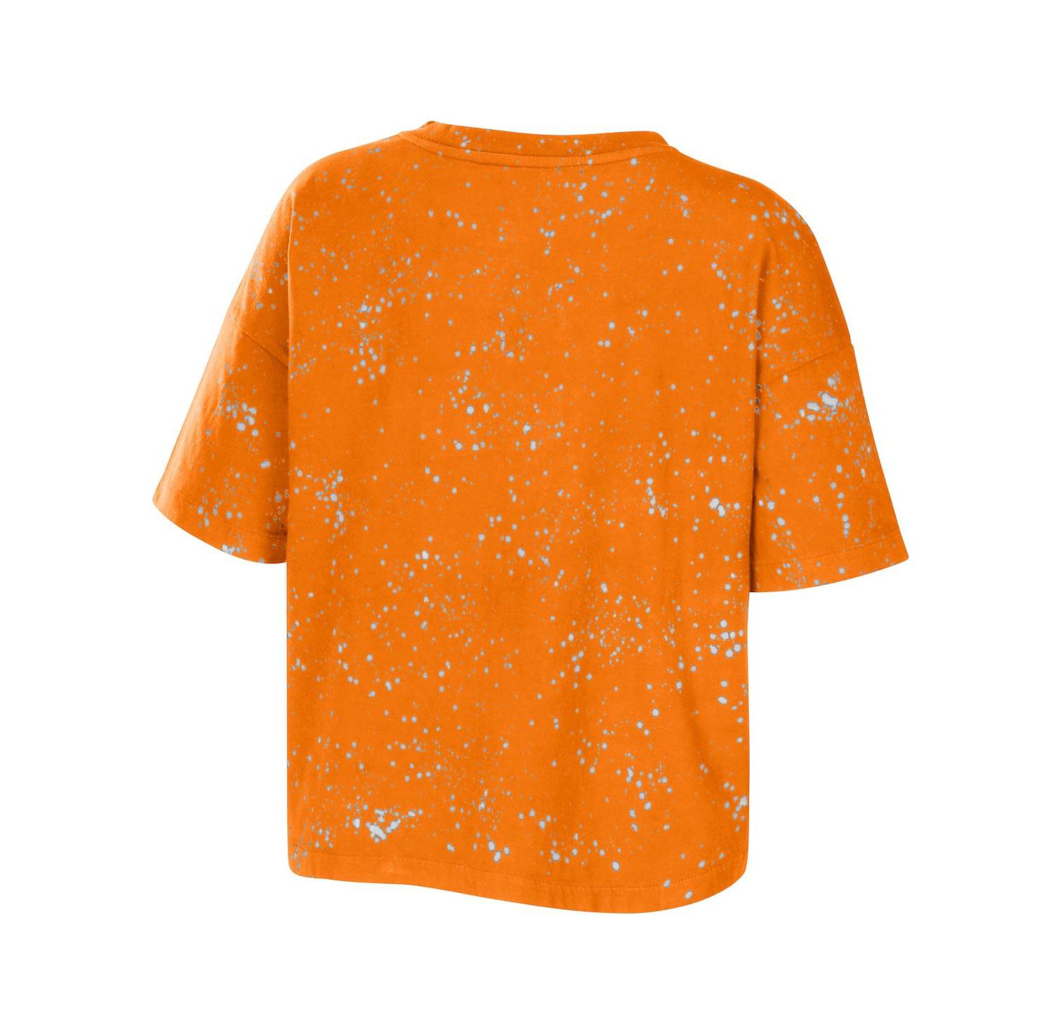 Women's Tennessee Orange Tennessee Volunteers Bleach Wash Splatter Cropped Notch Neck T-shirt
