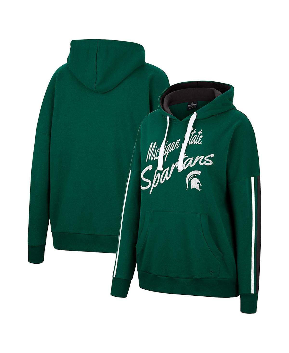 COLOSSEUM WOMEN'S COLOSSEUM GREEN MICHIGAN STATE SPARTANS SERENA OVERSIZED SLEEVE STRIPING PULLOVER HOODIE