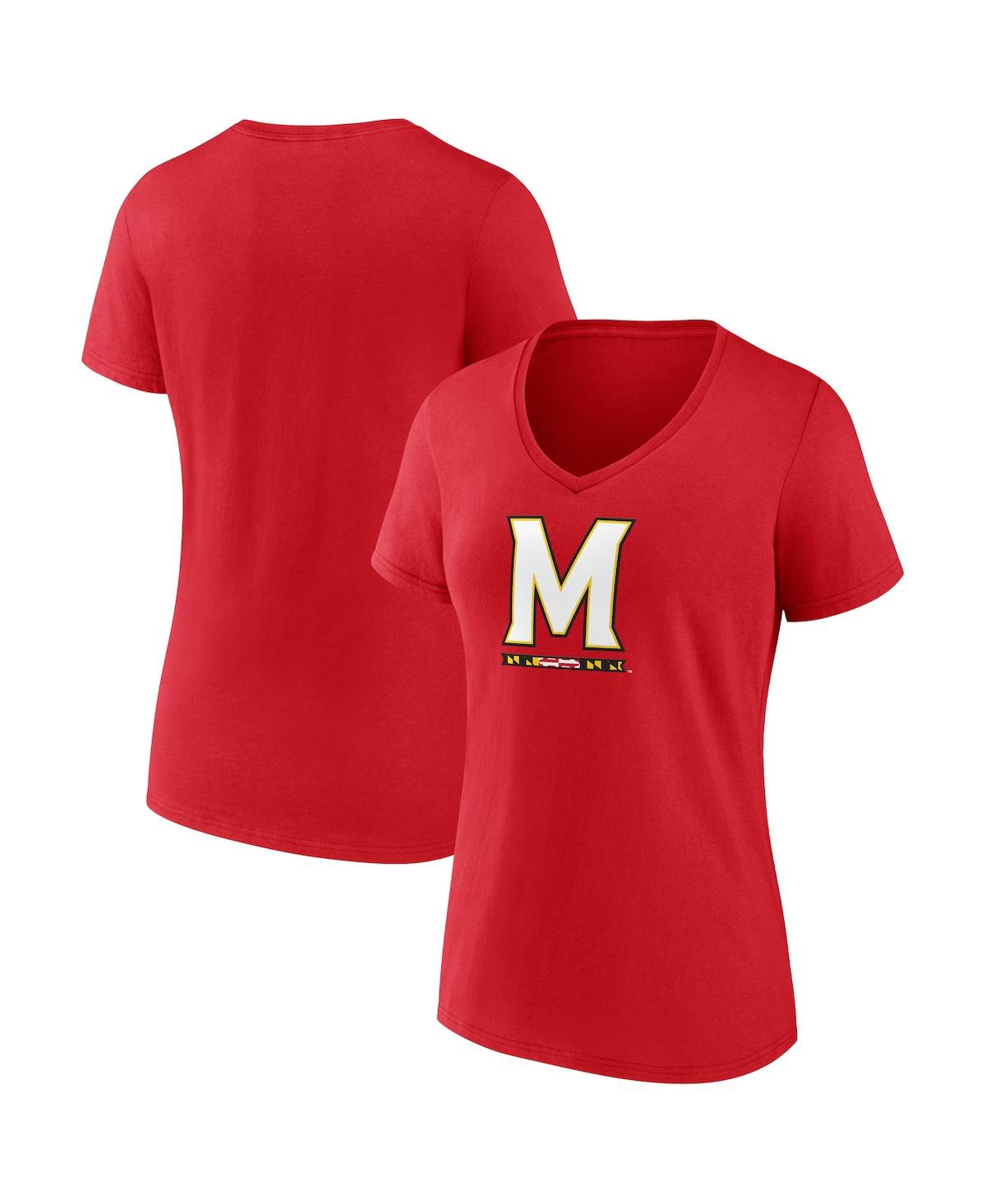 Fanatics Women's  Red Maryland Terrapins Evergreen Logo V-neck T-shirt