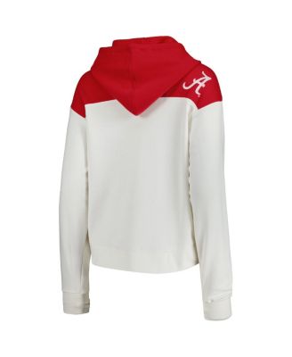 Women's White, Crimson Distressed Alabama Crimson Tide Chicago 2-Hit Yoke Pullover Hoodie